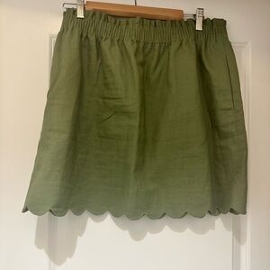 J. Crew Green Mini Skirt with Scalloped Hem Size 14